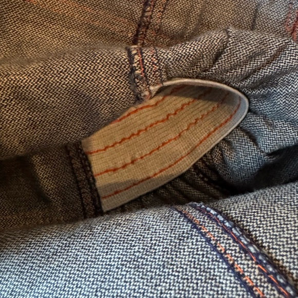 Vintage 70s RARE Longline Denim Jean Jacket Belted Orange Stitching Star Buttons - Picture 11 of 11